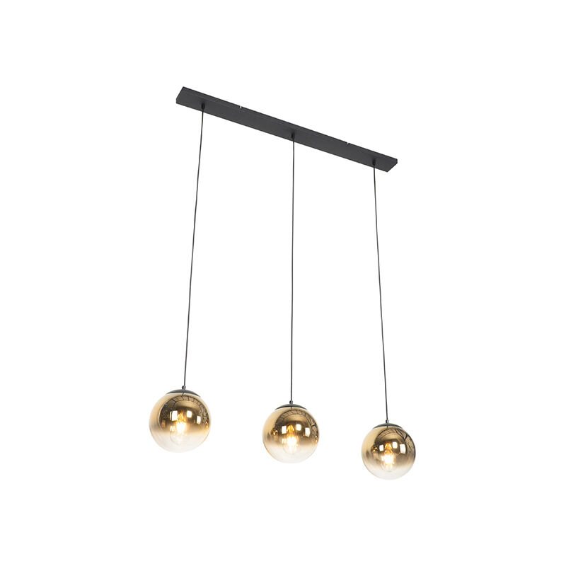 Art Deco hanging lamp black with gold elongated 3-light - Pallon