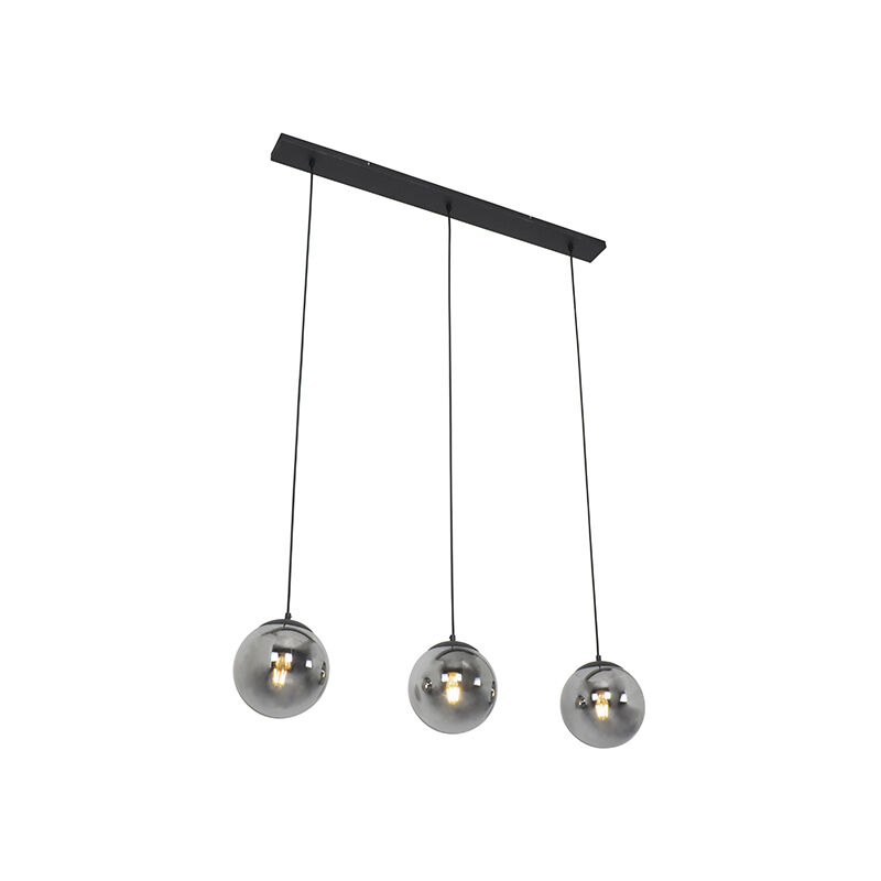 Art Deco hanging lamp black with smoke glass 3-light - Pallon Mezzi