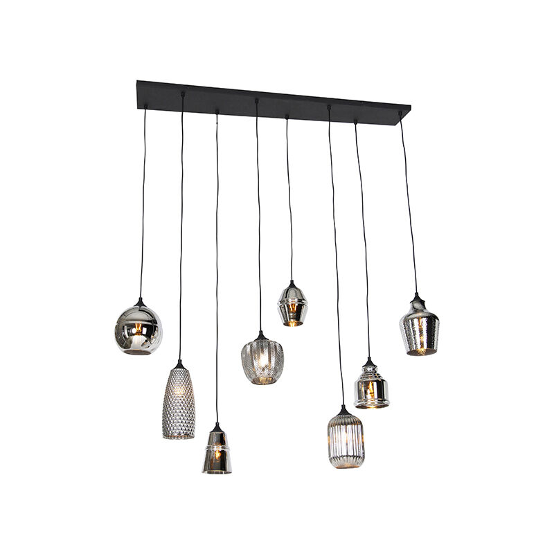 Art Deco Pendant Light Black with Smoke Glass 8-Lights - Hanne