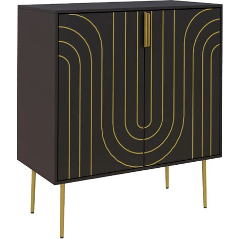 Art Deco Inspired Sideboard, with Adjustable Shelf - Black/Gold Tone