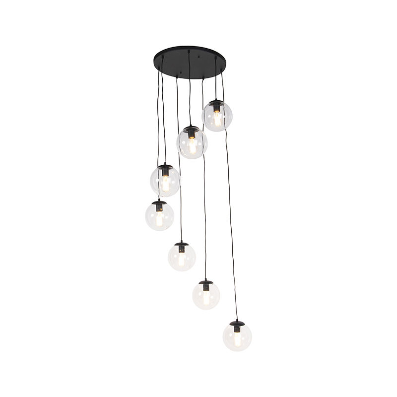 Modern Pendant Lamp Black with 7 Clear Shades - Pallon