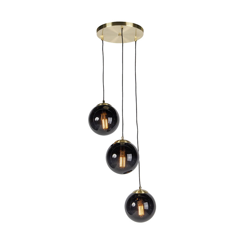 Art deco hanging lamp brass with black glass 3-lights - Pallon