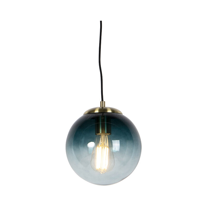 Art Deco Pendant Lamp Brass with 20cm Ocean Blue Shade - Pallon