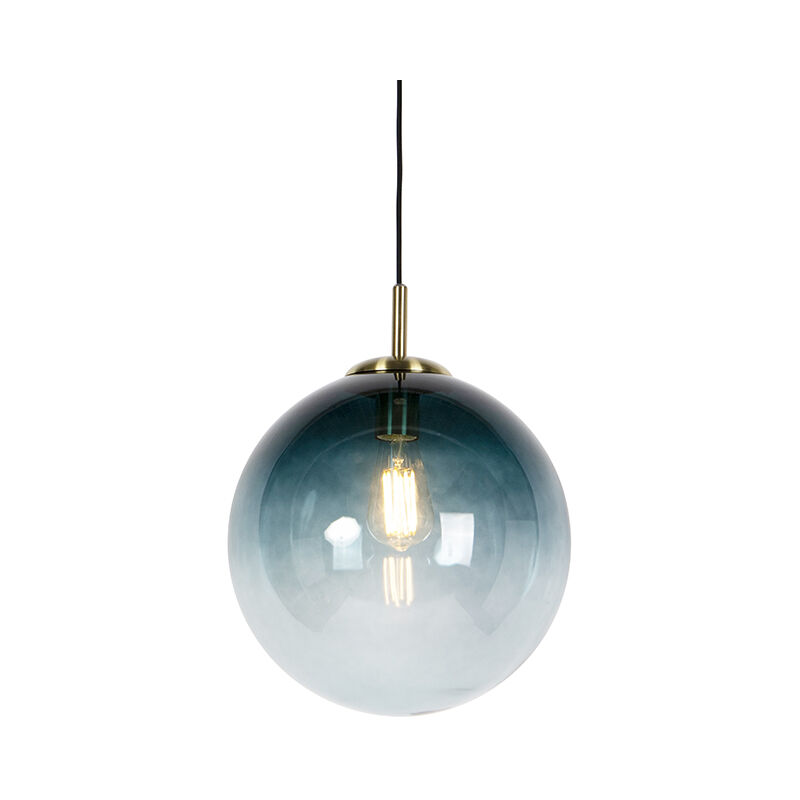 Art Deco Pendant Lamp Brass with 33cm Ocean Blue Shade - Pallon