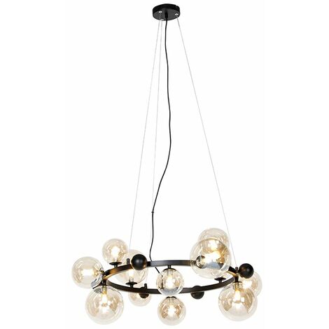 Art Deco Pendant Light Black with Amber Glass 12-Light - David