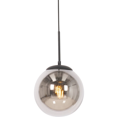 Art Deco Pendant Light Black with Smoke Glass - Flore