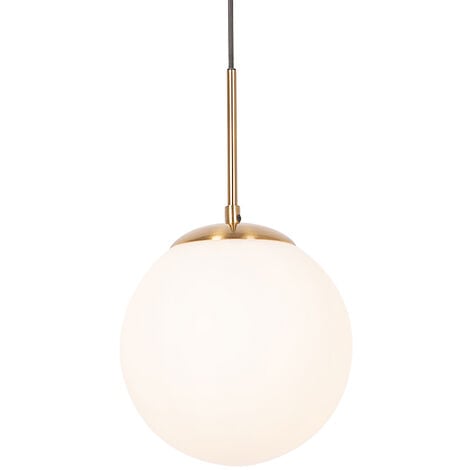 QAZQA Art Deco Pendant Light Gold with Opal Glass - Flore