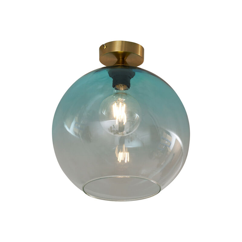 Qazqa Art Deco Ceiling Lamp Brass With Blue Glass - Sandra