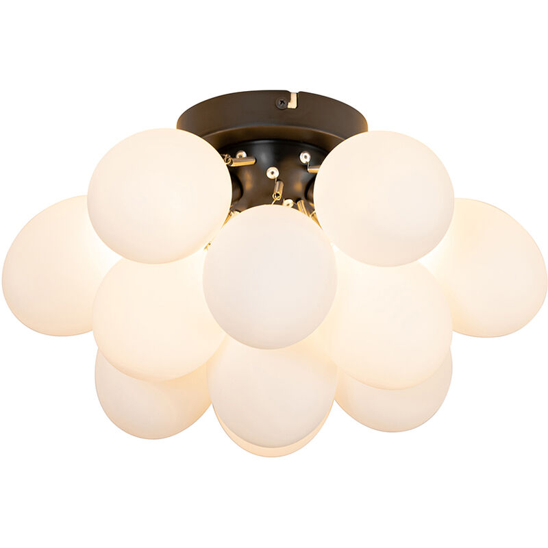 Qazqa Art-deco-deckenleuchte Schwarz Mit Opalglas 3-flammig – Uvas