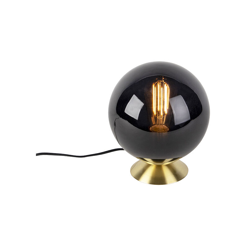 Art Deco table lamp brass with black glass - Pallon