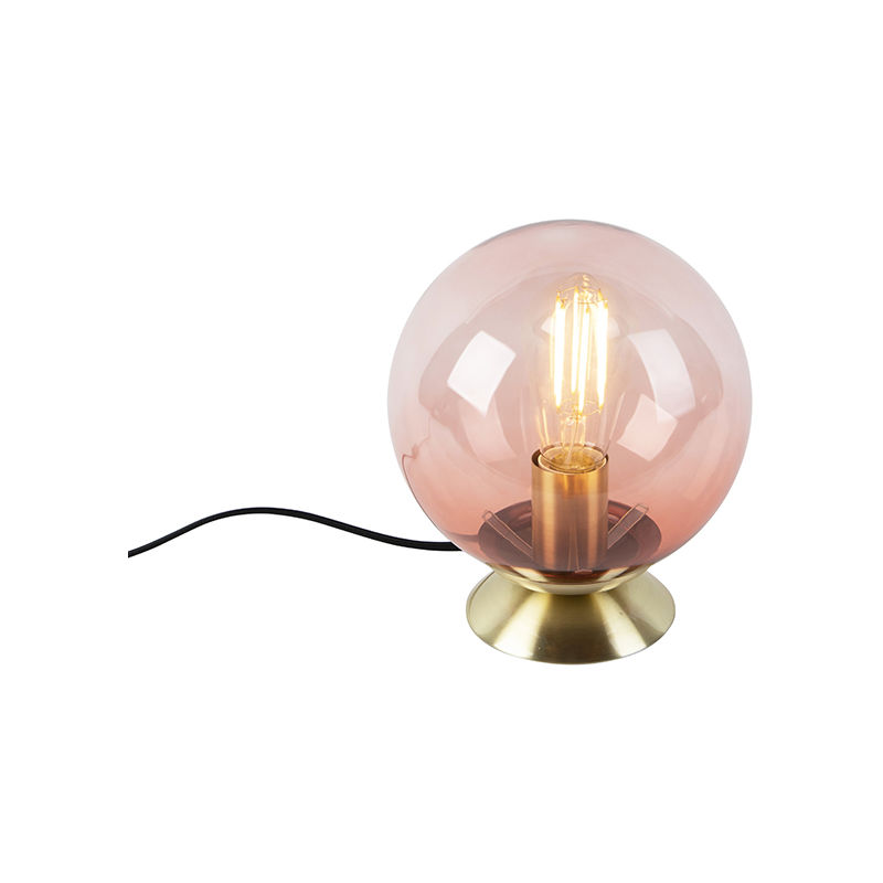 Art Deco Table Lamp Brass with Dark Pink Shade - Pallon