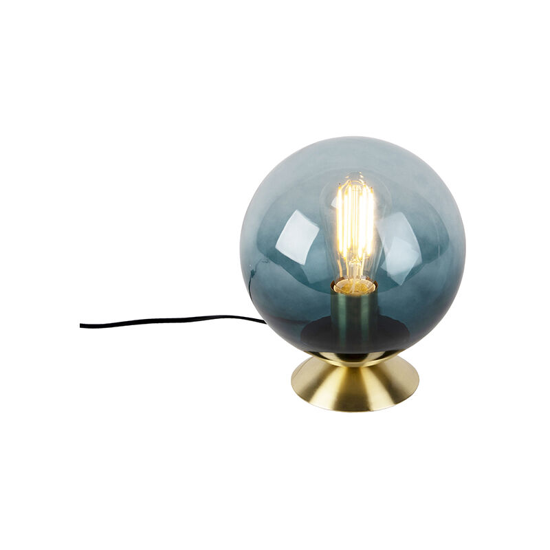 Art Deco table lamp brass with blue glass - Pallon