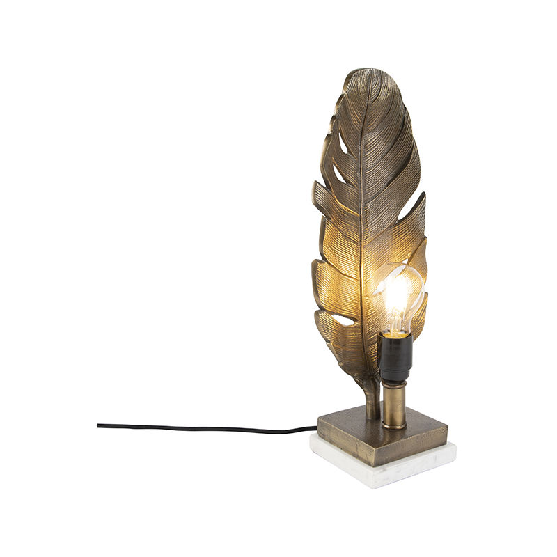 Art Deco table lamp bronze with marble base - Leaf