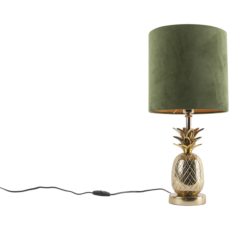 Qazqa - tropical - Lampe de table avec abat-jour Art Deco - 1 lumière - Ø 250 mm - Vert - Art Deco - Éclairage intérieur - Salon I Chambre - Vert