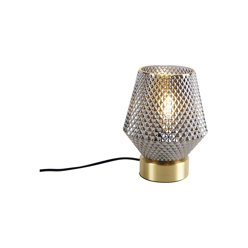 Art Deco table lamp brass with smoke glass - Karce