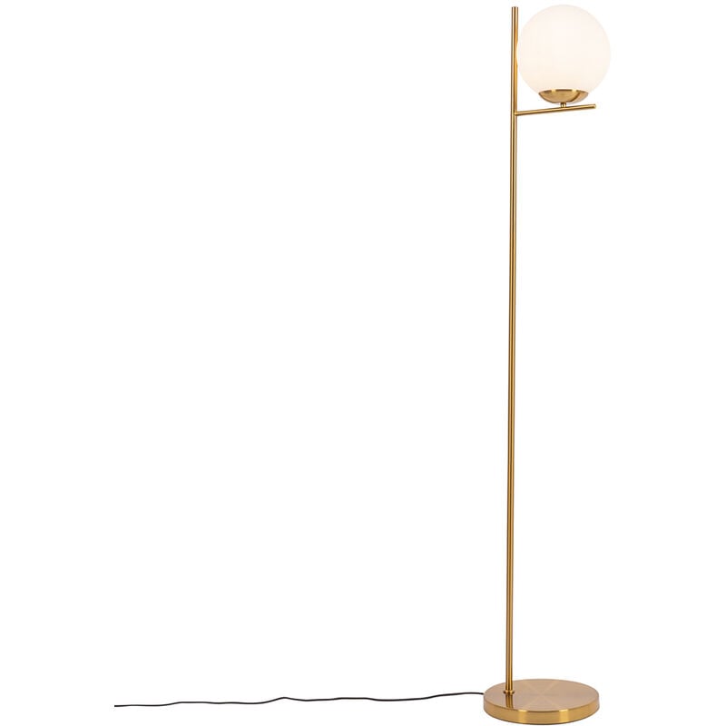 Art Deco floor lamp gold and opal glass - Flore - Gold/Messing