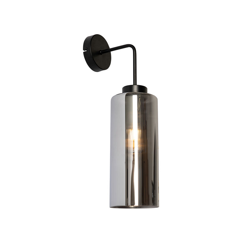 Qazqa Art Deco Wandleuchte Schwarz Mit Rauchglas - Laura