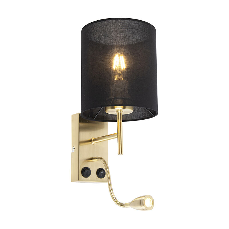 Qazqa Art Deco Wandlampe Gold Mit Schwarzem Baumwollschirm - Stacca