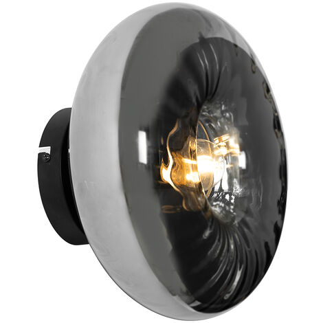 Art-Deco-Wandleuchte schwarz mit Rauchglas - Ayesha