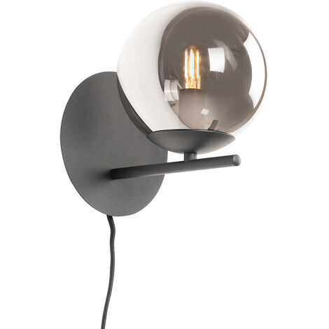 Art-Deco-Wandleuchte schwarz und Rauchglas - Flore - Schwarz