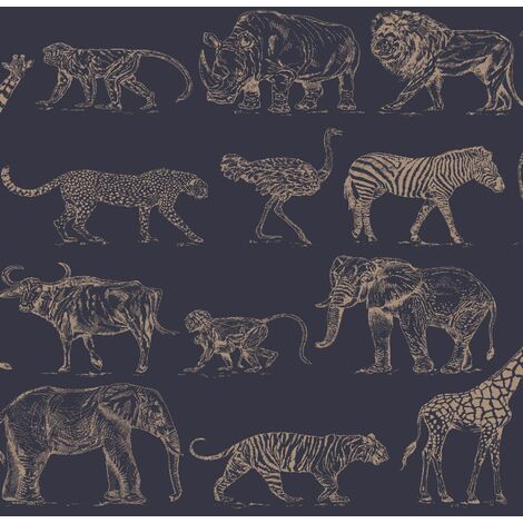 Art for the Home - Vliestapete - Safari - Dunkelblau - 10mx53cm