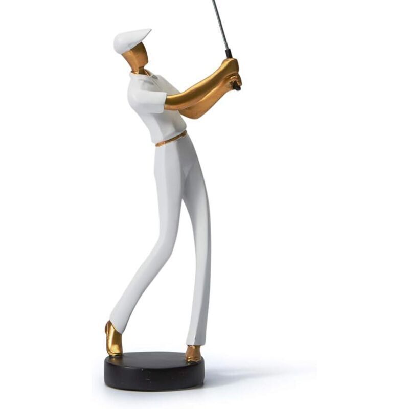 Art Golfeur Figurine Statue Décor Golf Sculpture Résine Arts Cadeau Blanc 24cm