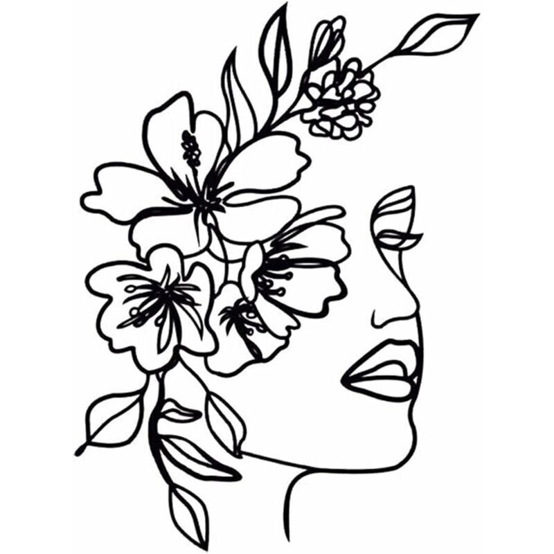 Art mural abstrait en métal pour femme - Silhouette minimaliste - Peinture décorative en fer forgé - Décoration murale Noir 30x40.4cm