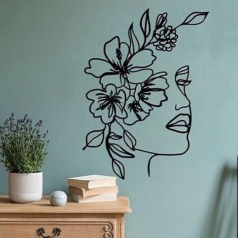 Art mural abstrait en métal pour femme - Silhouette minimaliste - Peinture décorative en fer forgé - Décoration murale Noir