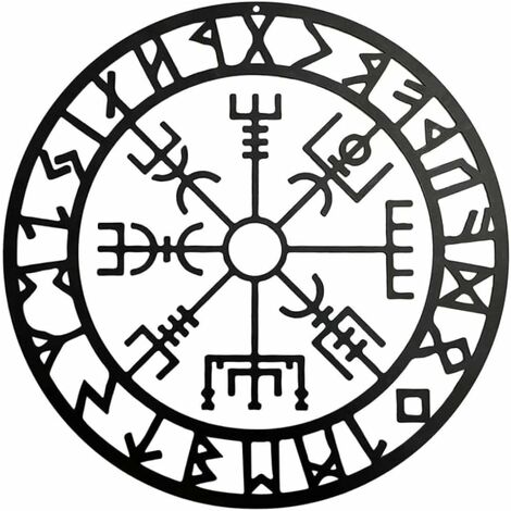 Art mural de boussole viking, sculptures boussole nordique noir creux en fer mural suspendu en métal pour chambre à coucher moderne décoration de paroi métallique de chambre à coucher (28 cm)