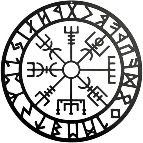Art mural de boussole viking, sculptures boussole nordique noir creux en fer mural suspendu en métal pour chambre à coucher moderne décoration de paroi métallique de chambre à coucher (28 cm)