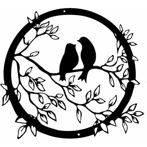 Art Mural en Métal Arbre De Vie avec Oiseaux Déco Noir - 30cm/11.8inch Décoration Murale Arbre De Vie Deco Metal Murale Moderne Signe De ​Famille Arbre en Métal Décoration D'intérieur