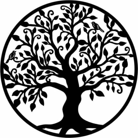 Art Mural en Métal - l'arbre Vie, Arbre Vie en Métal Décoration Murale Silhouette Art, Décoration Murale en Fer Forgé Faite À La Main, pour Intérieur Et Extérieur, Noir