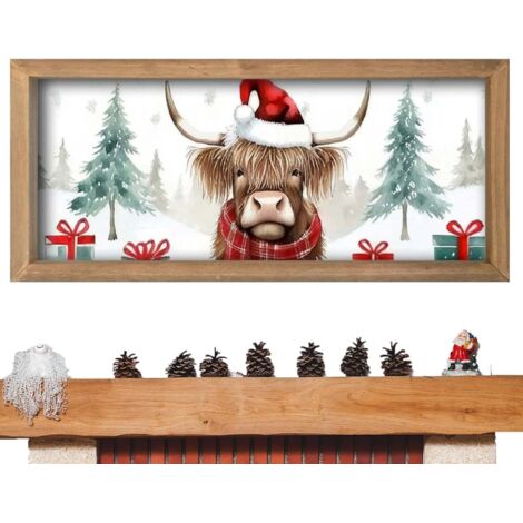 Art Mural - Panneau Bois Animal - Style Ferme Vache Highland Salle de Bain