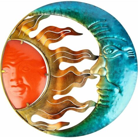 Art mural soleil en métal 29,5 cm Sculpture murale en métal soleil lune pour décorer la chambre