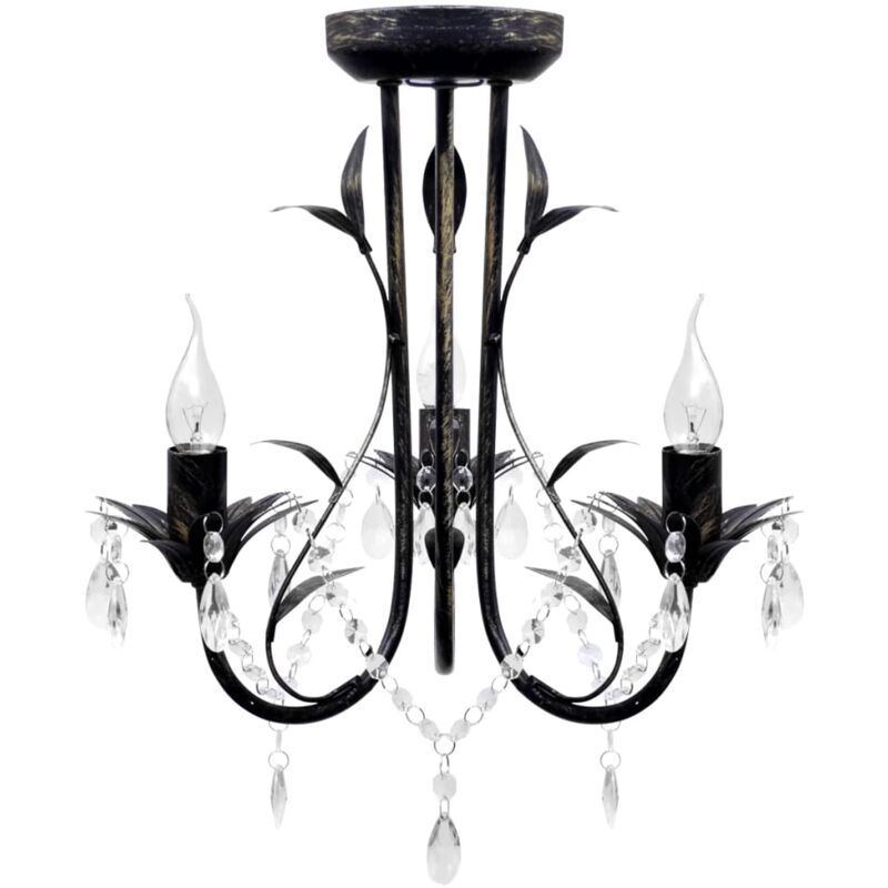 Vidaxl - Art Nouveau Style Black Chandelier Crystal Beads 3xE14 Bulbs