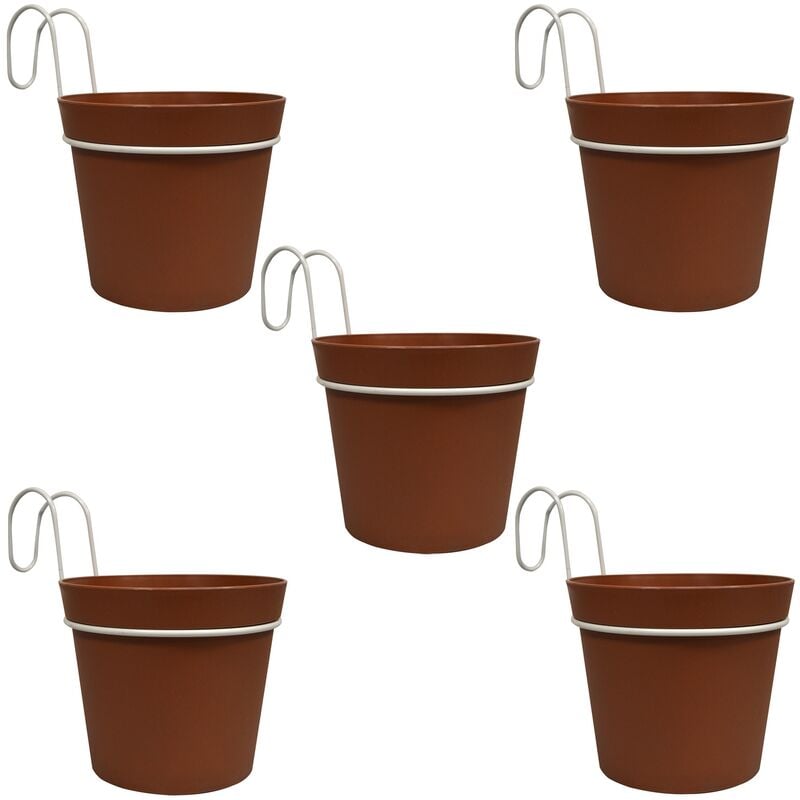 5 pots cylindriques ø 12 cm avec crochets, en polypropylène terre cuite - Terre cuite