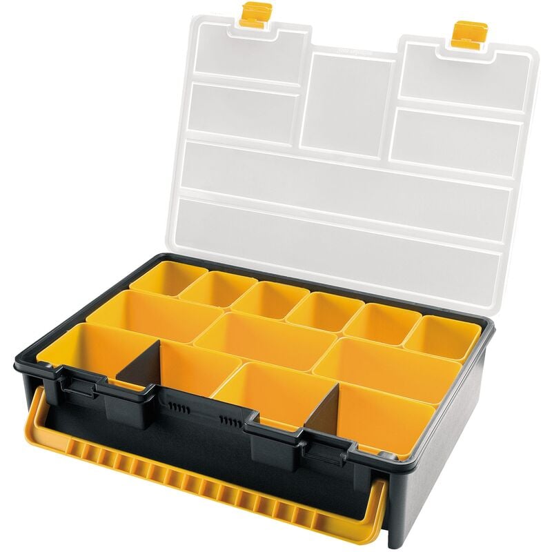 Organisateur en plastique L443 x D317 x H107 mm avec boîtes assorties, couvercle transparent - Noir jaune