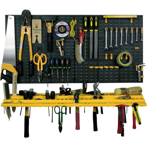 Art Plast Kit due pannelli per attrezzi 50x50 cm completi di due mensole e 50 ganci assortiti, in plastica, nero/arancione