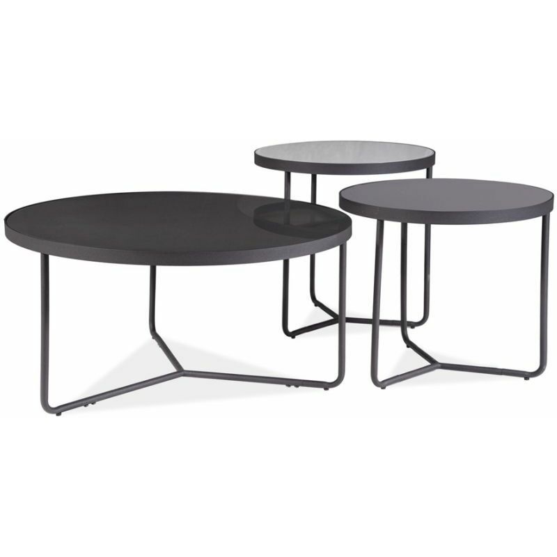 Hucoco - ARTAMIDA - Ensemble de 3 tables basses - 40x80x80 cm - Plateau en verre trempé - Cadre en métal - 3 table gigognes - Gris