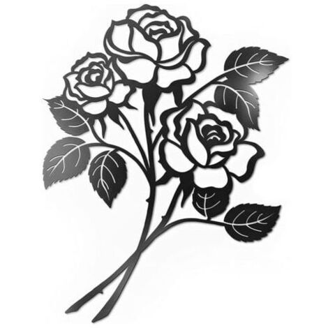 Arte de pared de metal con rosa negra, decoración de pared de hierro forjado, escultura decorativa de pared, decoración del hogar, diseño de interiores, tapiz de pared, 25 x 19 cm