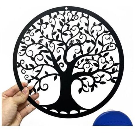 Arte de pared de metal con silueta de árbol de la vida, regalo para interiores y exteriores, decoración de jardín (negro, 28 x 28 cm)