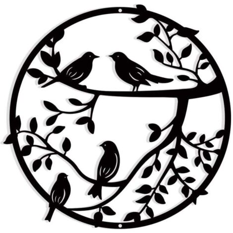 Arte de pared de metal KZQ, pájaro de metal de 30 cm en rama, silueta de pájaro, decoración de pared colgante de hierro forjado negro