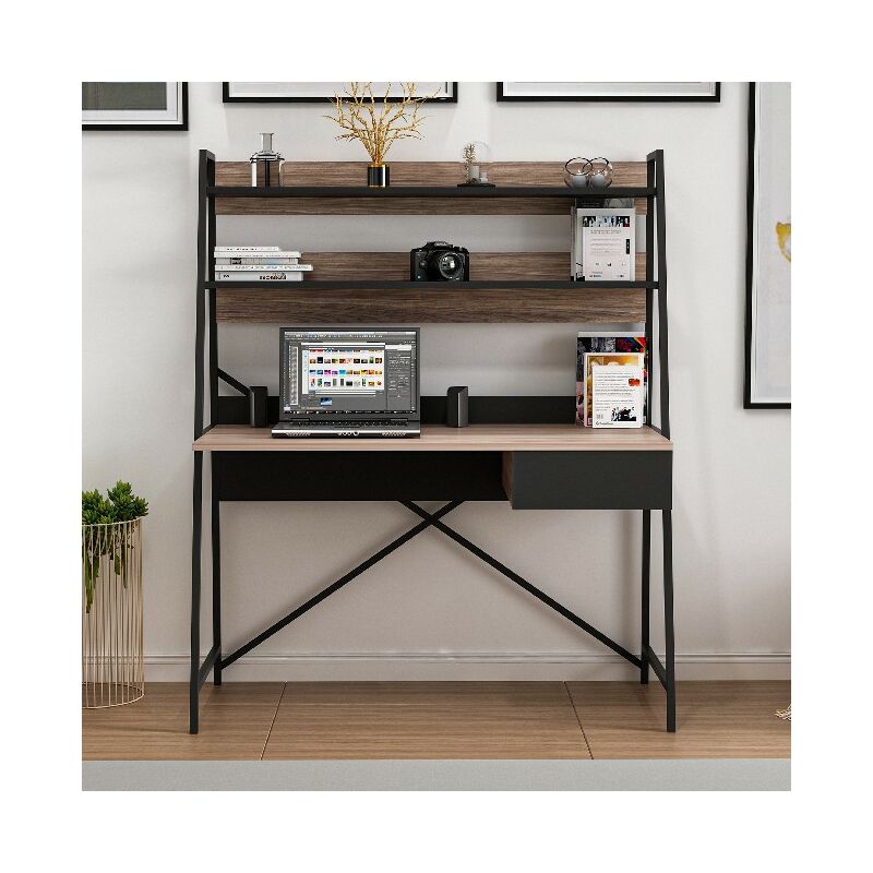 

Homemania - Arte Escritorio - con Puertas, Estantes - Oficina, Estudio, Habitacion - Nogal, Madera Negra, 124 x 55 x 150 cm