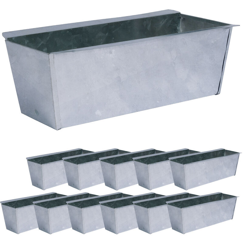 Lot de 12 Jardinières Palette, Métal Zinc, 36x9x12cm, Trous de drainage / Jardin - Zinc - Artecsis