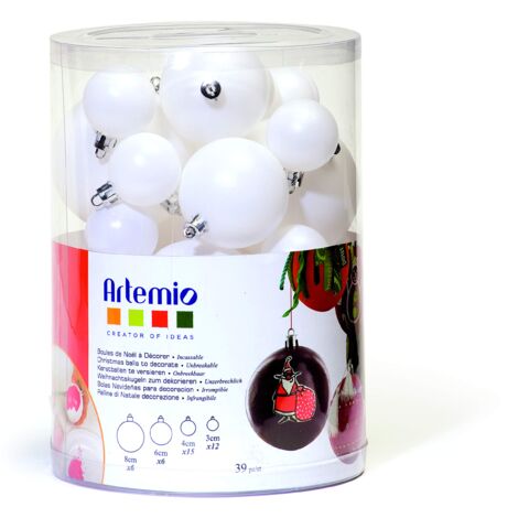 Artemio Palline di Natale, in plastica, bianche, da decorare in diverse dimensioni, 39 pezzi