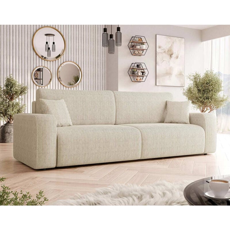 Bestmobilier - Artemisa - canapé droit 3 places convertible avec coffre en velours côtelé - beige
