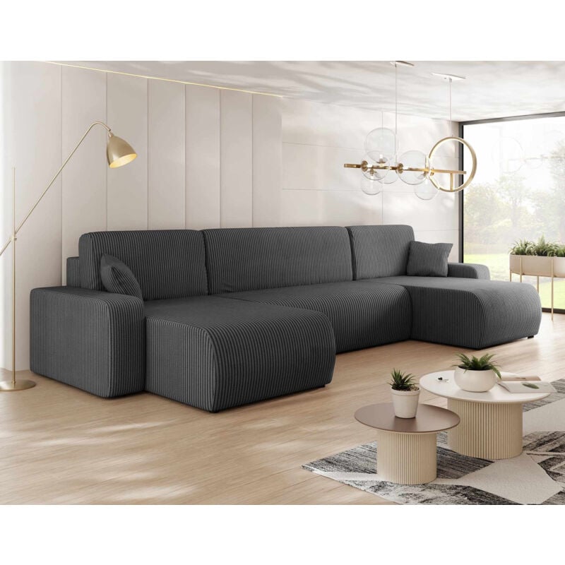 Bestmobilier - Artemisa - canapé panoramique en u - 7 places - convertible avec coffre - en velours côtelé