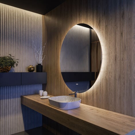 Miroir rond éclairage LED de salle de bain SOLEN avec interrupteur