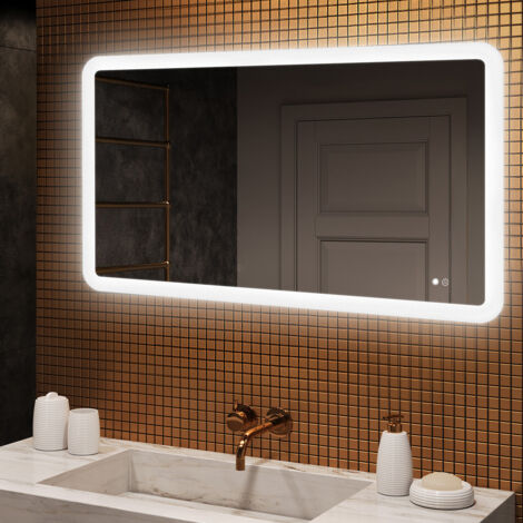Artforma Miroir salle de bain LED, 120x70, Interrupteur tactile, Anti-buée, LED Dual, Miroir Arrondi