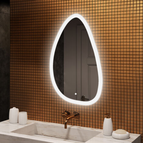 Artforma Miroir salle de bain LED, 64x104, Interrupteur tactile, LED Dual, Miroir Irrégulier